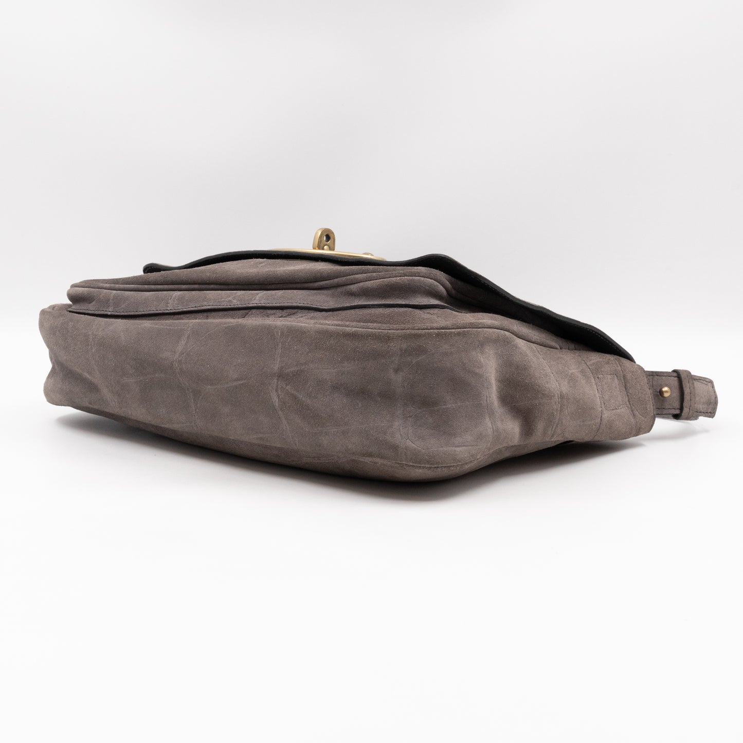 Bayswater Camera Bag Grey Croc Embossed Suede Leather