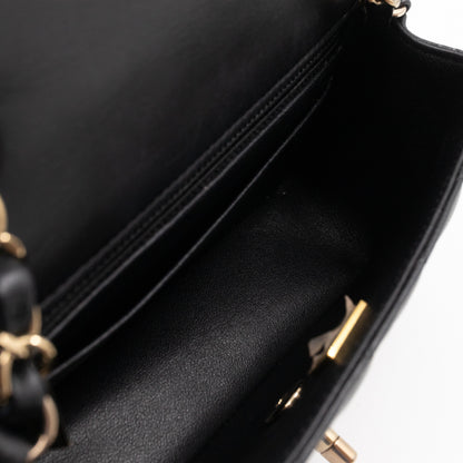 Classic Flap Mini Rectangular Black Lambskin Leather