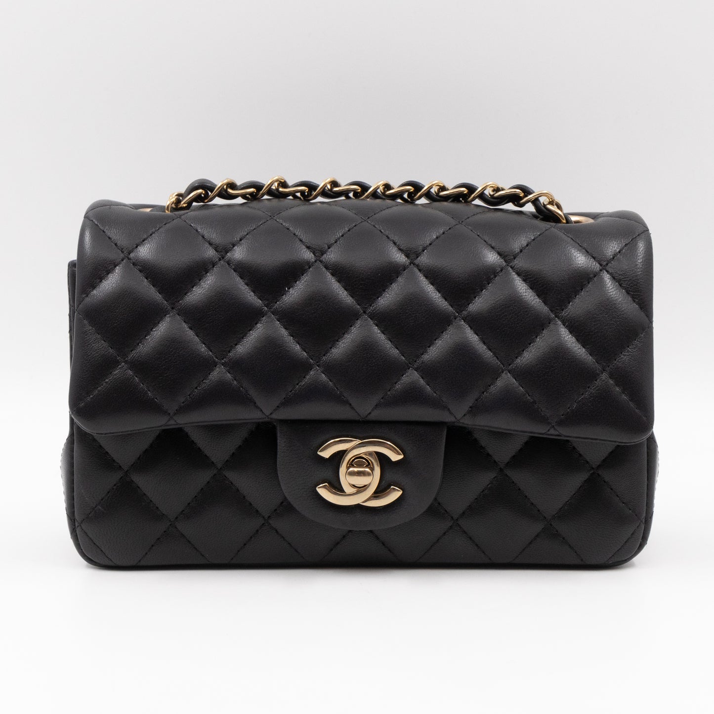 Classic Flap Mini Rectangular Black Lambskin Leather