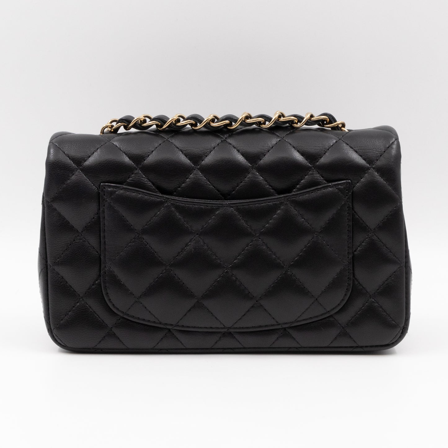 Classic Flap Mini Rectangular Black Lambskin Leather