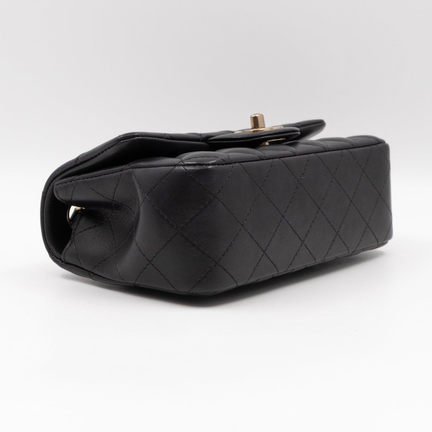 Classic Flap Mini Rectangular Black Lambskin Leather