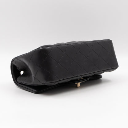 Classic Flap Mini Rectangular Black Lambskin Leather