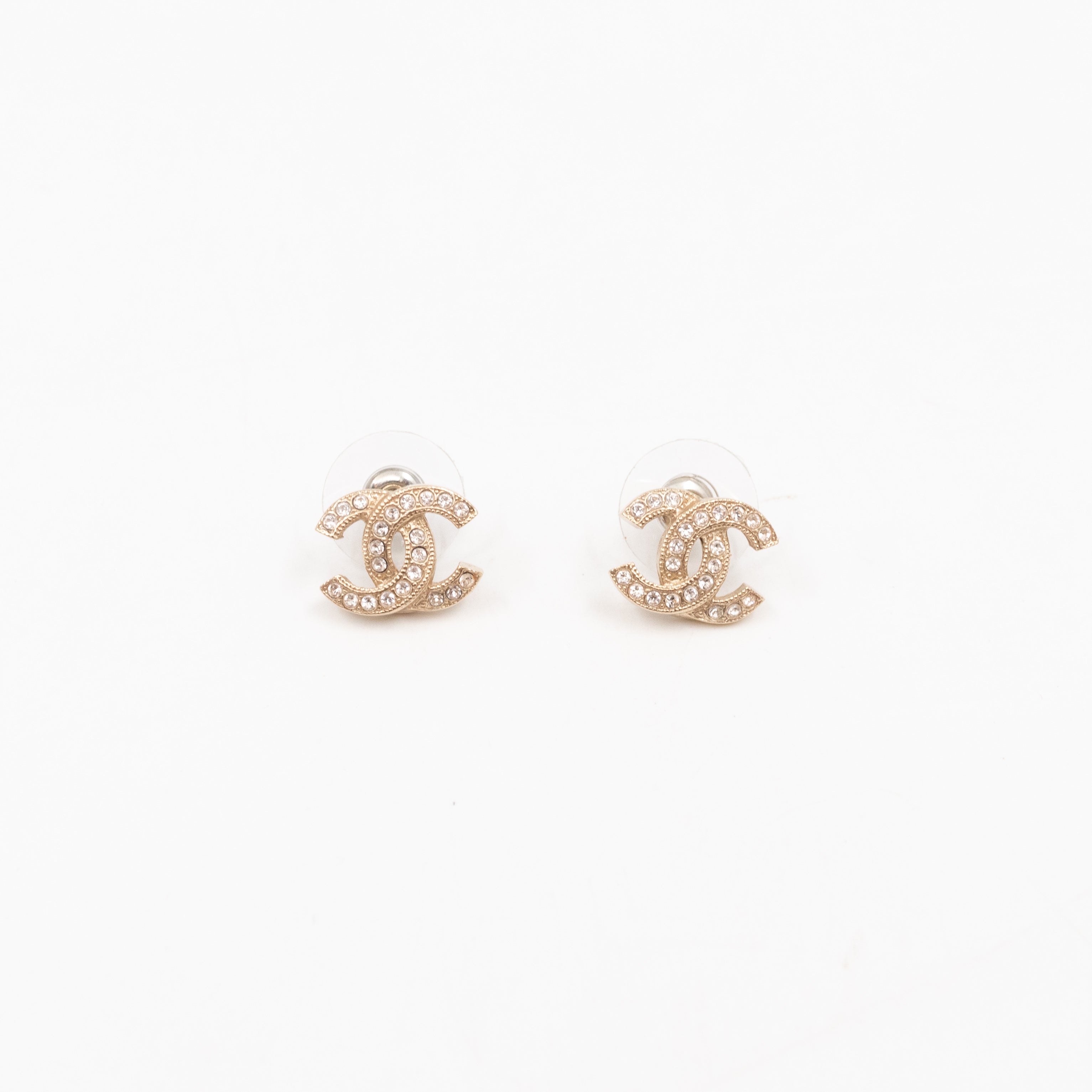 Mini CC Crystal Earrings Light Gold