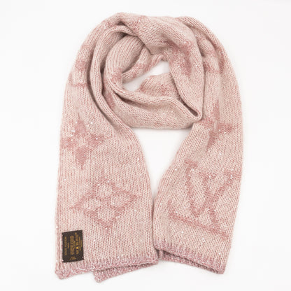 Monogram Glitter Scarf Light Pink Mohair & Nylon Blend