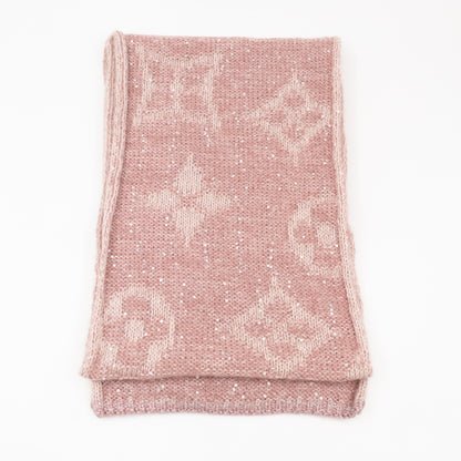 Monogram Glitter Scarf Light Pink Mohair & Nylon Blend