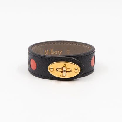 Postman's Lock Design Bracelet Black Leather & Dots