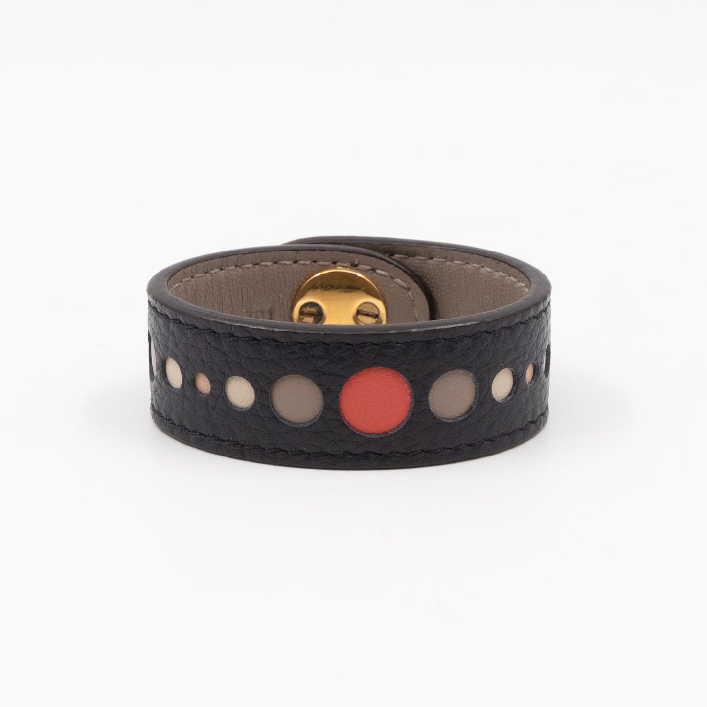 Postman's Lock Design Bracelet Black Leather & Dots