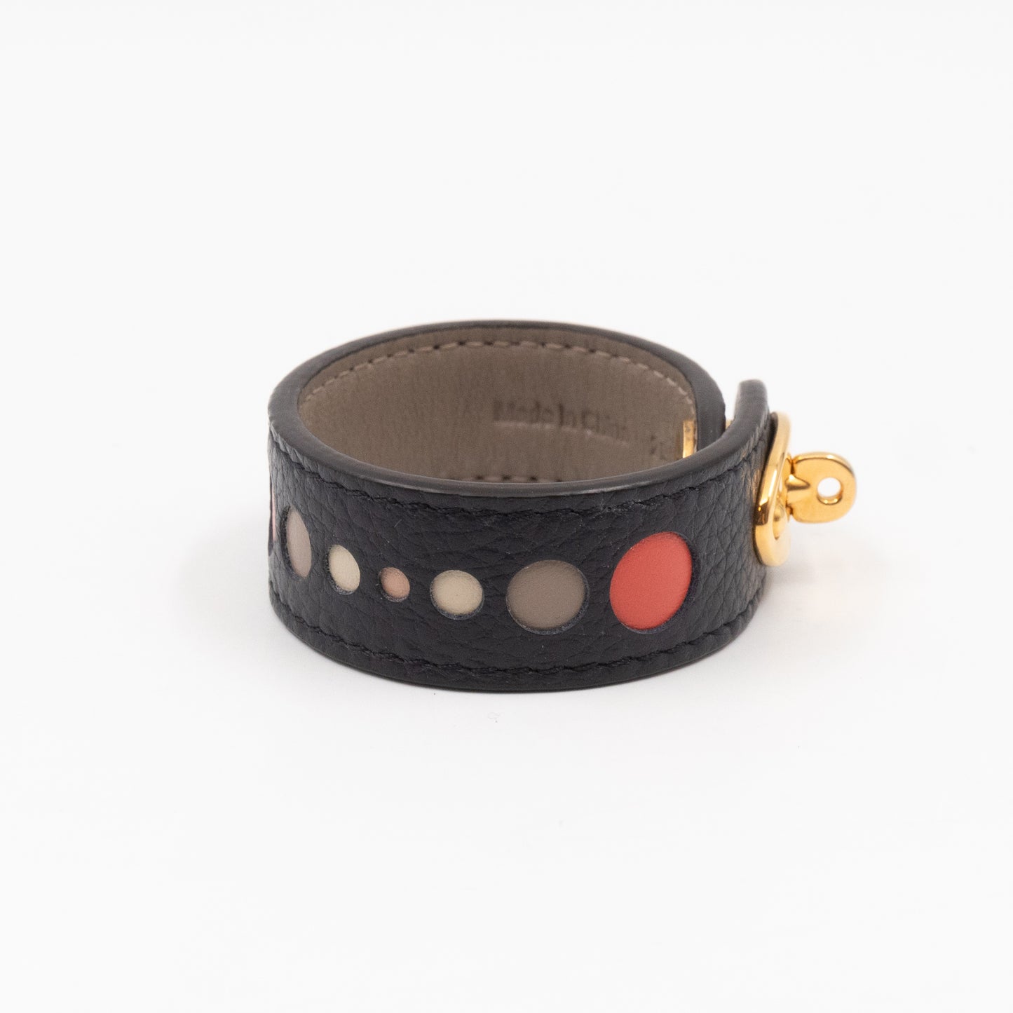 Postman's Lock Design Bracelet Black Leather & Dots