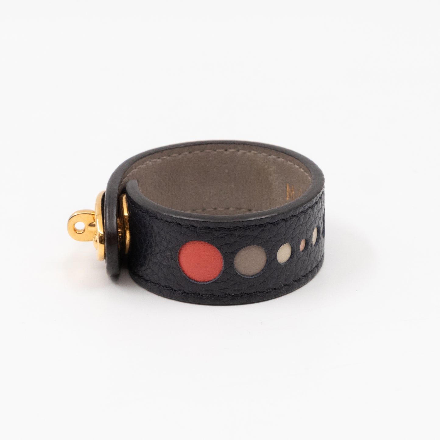 Postman's Lock Design Bracelet Black Leather & Dots