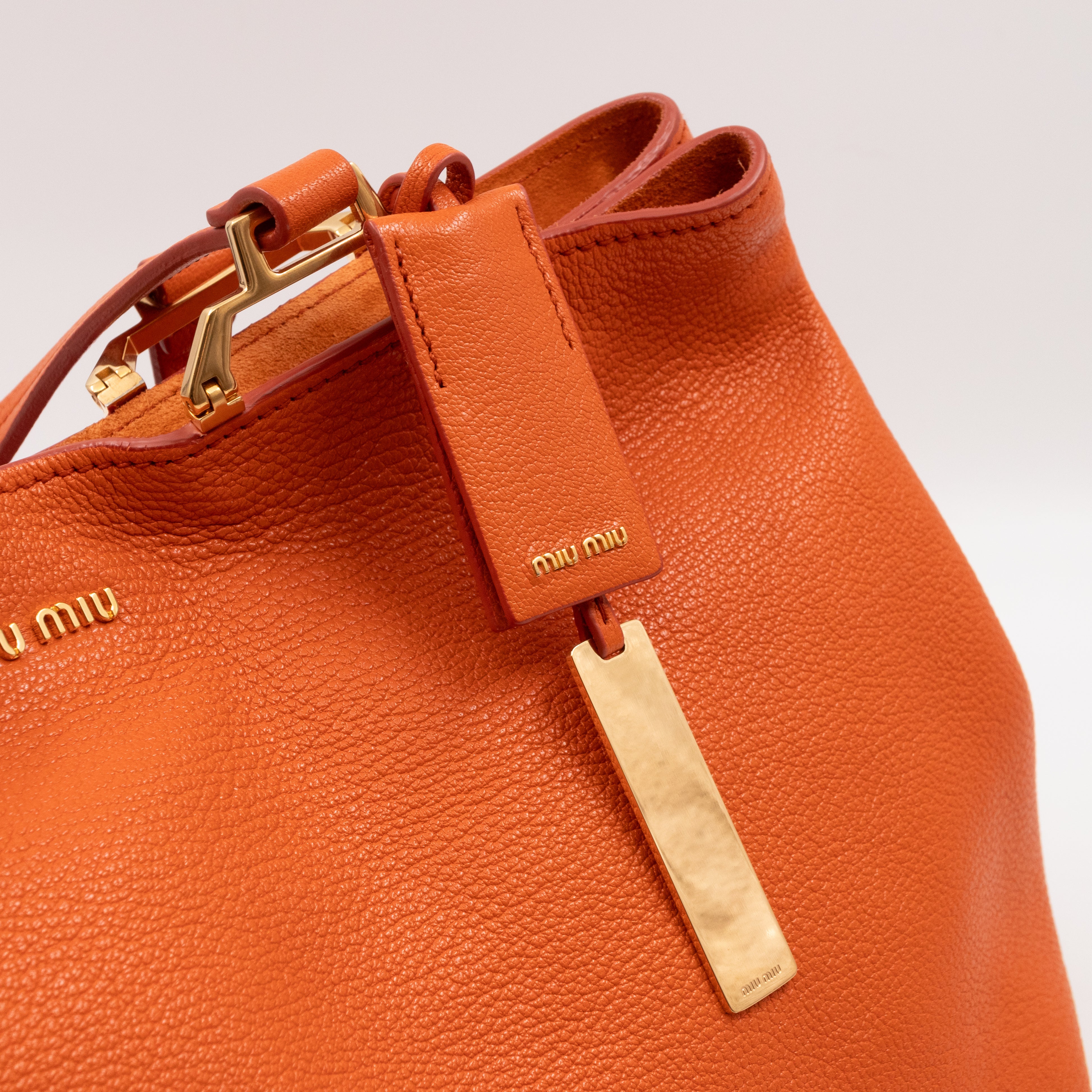 Tote Bag Orange Leather with Pouch