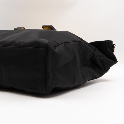 Yellow Hashtag Top Handle Black Nylon Tote