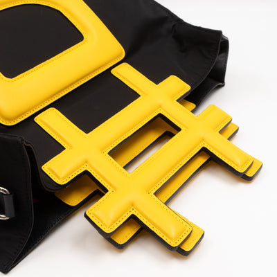 Yellow Hashtag Top Handle Black Nylon Tote