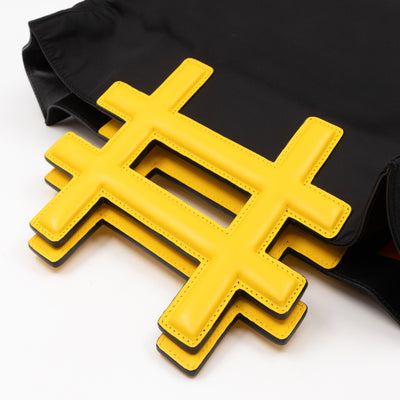 Yellow Hashtag Top Handle Black Nylon Tote