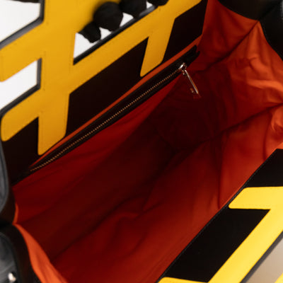 Yellow Hashtag Top Handle Black Nylon Tote