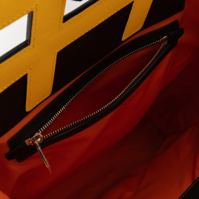 Yellow Hashtag Top Handle Black Nylon Tote