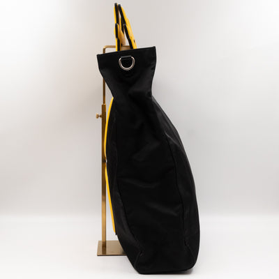 Yellow Hashtag Top Handle Black Nylon Tote