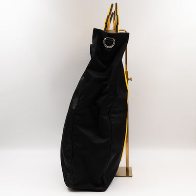 Yellow Hashtag Top Handle Black Nylon Tote
