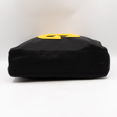 Yellow Hashtag Top Handle Black Nylon Tote