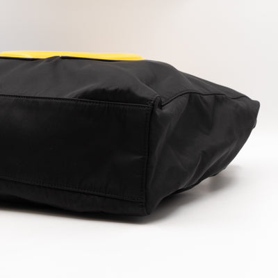Yellow Hashtag Top Handle Black Nylon Tote