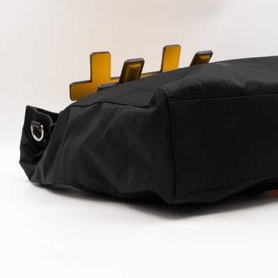 Yellow Hashtag Top Handle Black Nylon Tote
