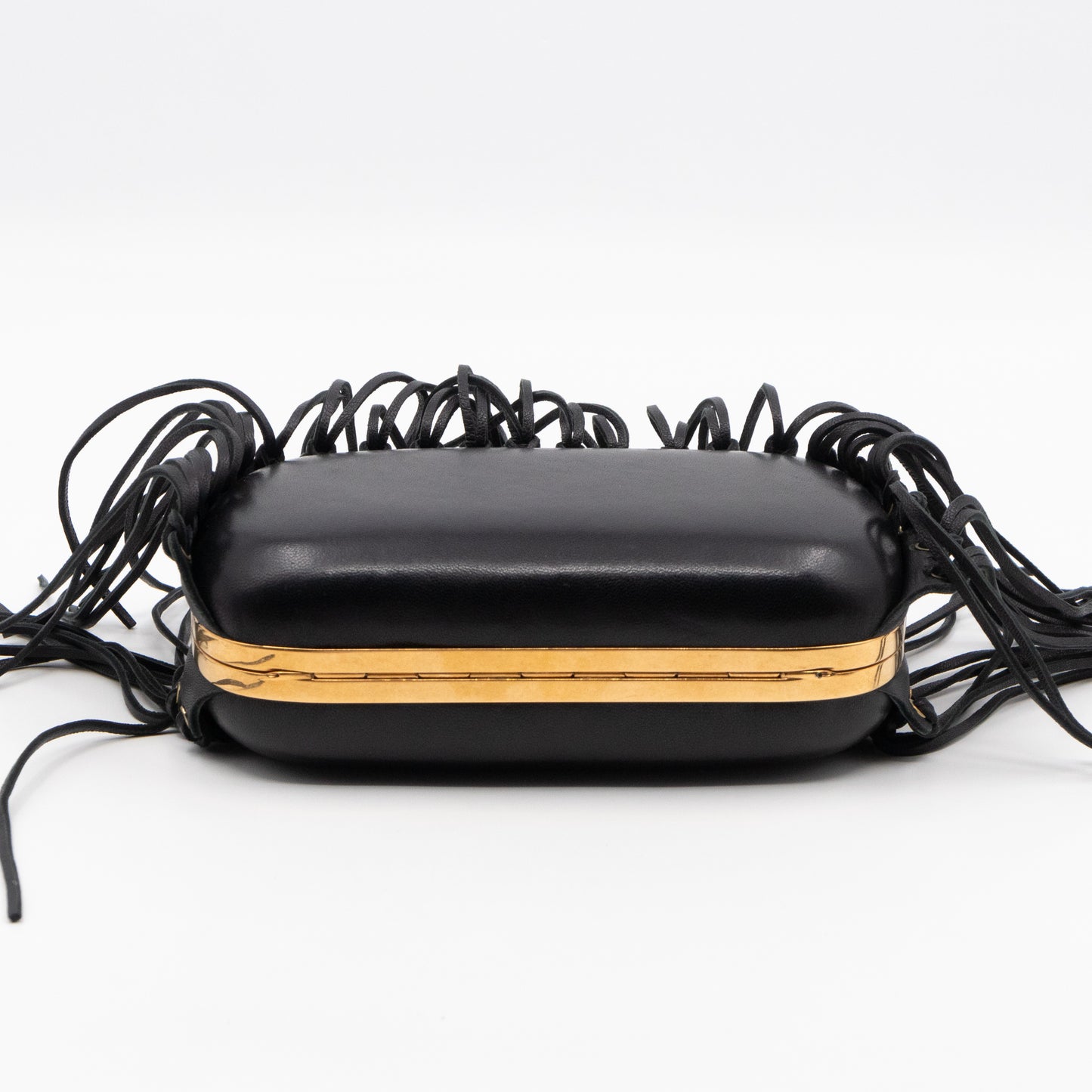 Skull Box Clutch Black Fringes Leather