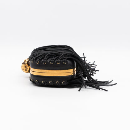 Skull Box Clutch Black Fringes Leather