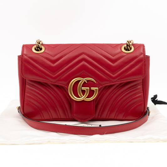 GG Marmont Small Flap Bag Red Matelasse Leather