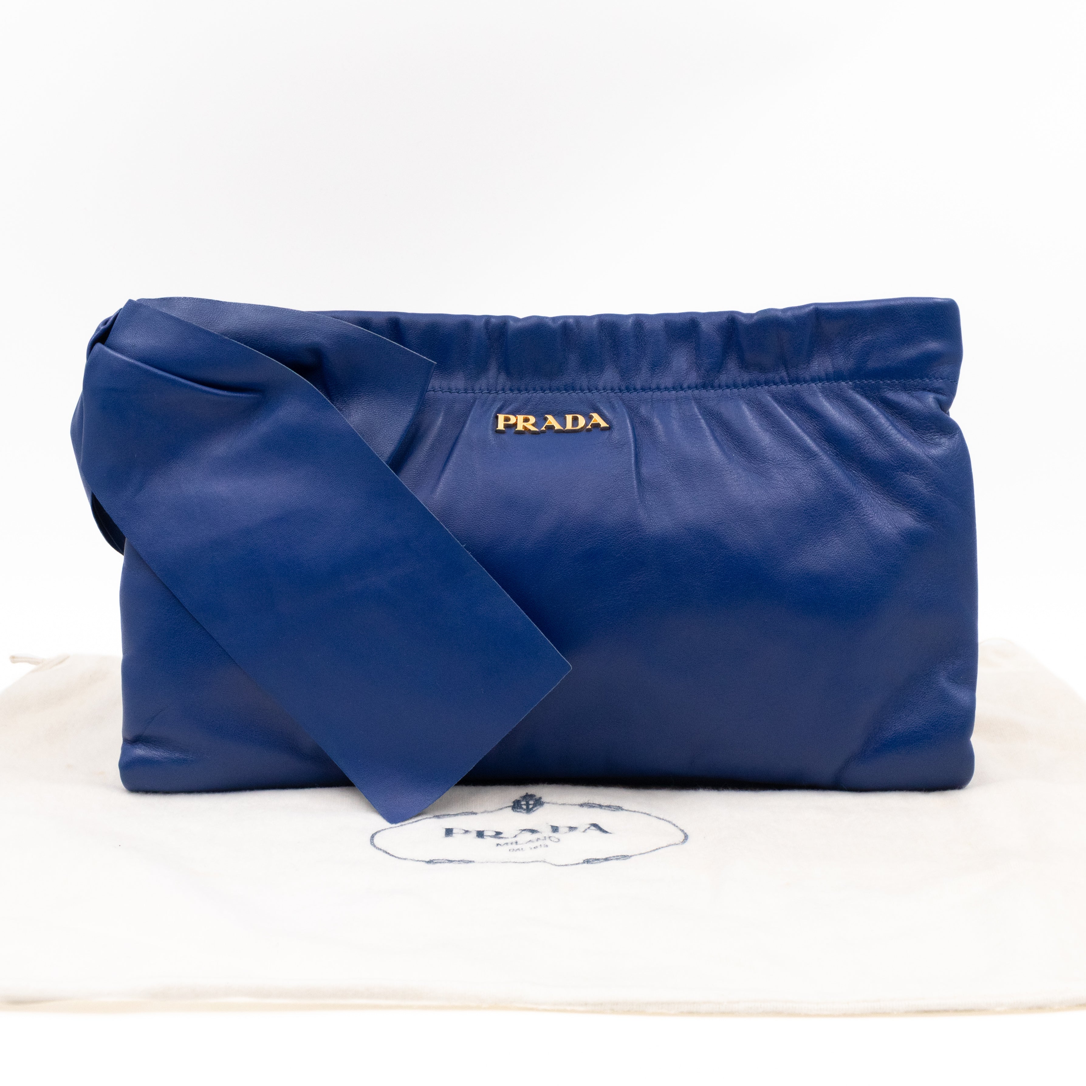 Ribbon Clutch Blue Leather