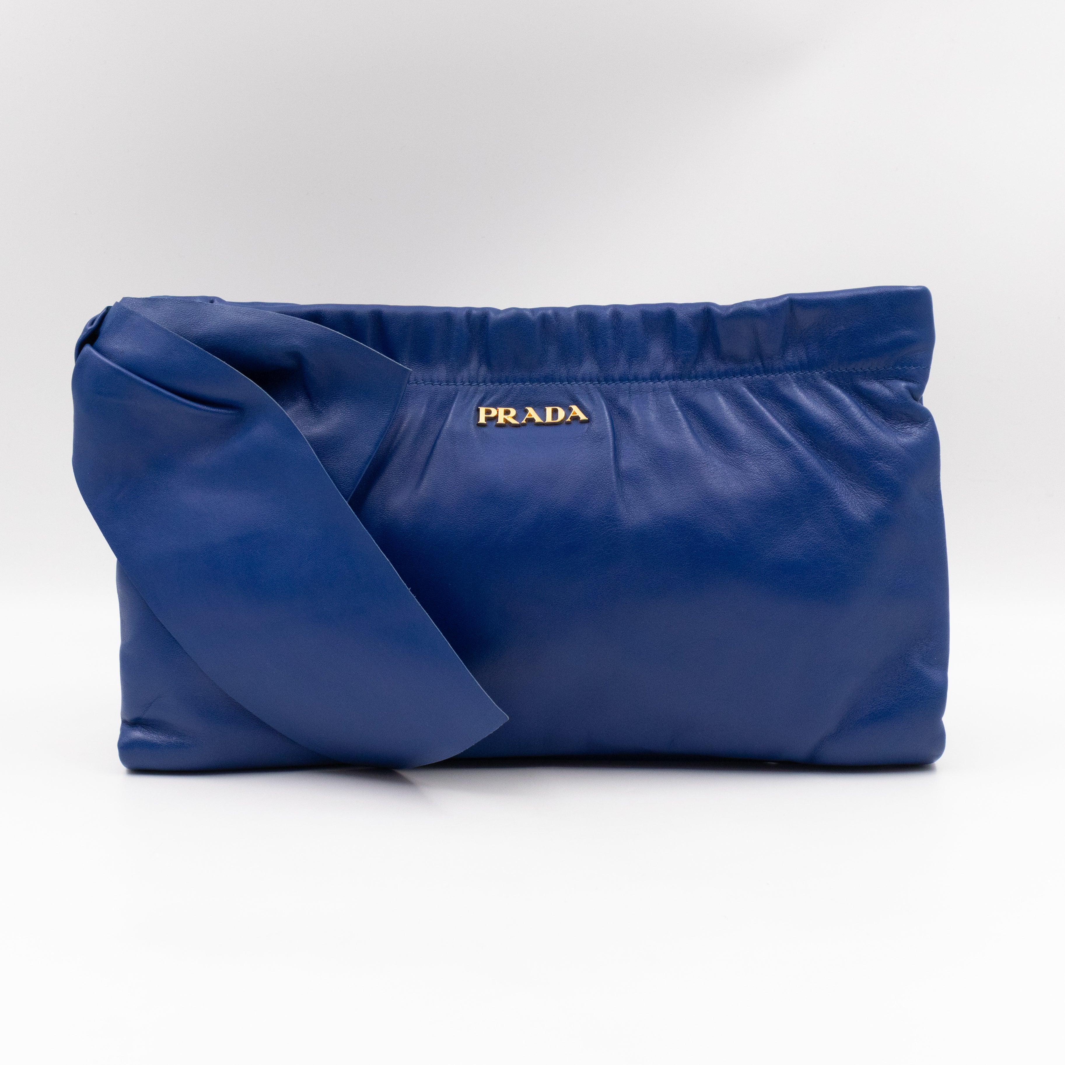 Ribbon Clutch Blue Leather