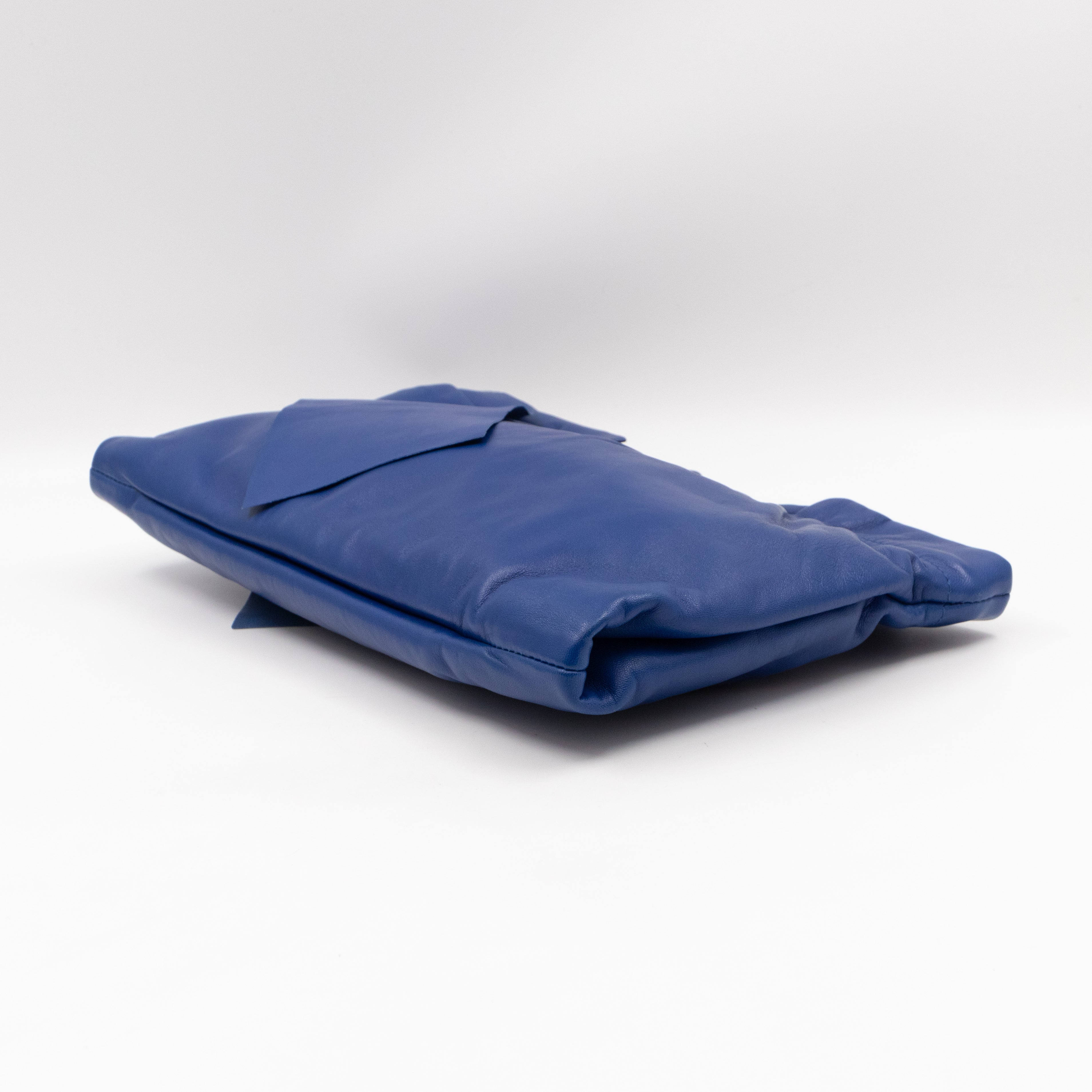 Ribbon Clutch Blue Leather