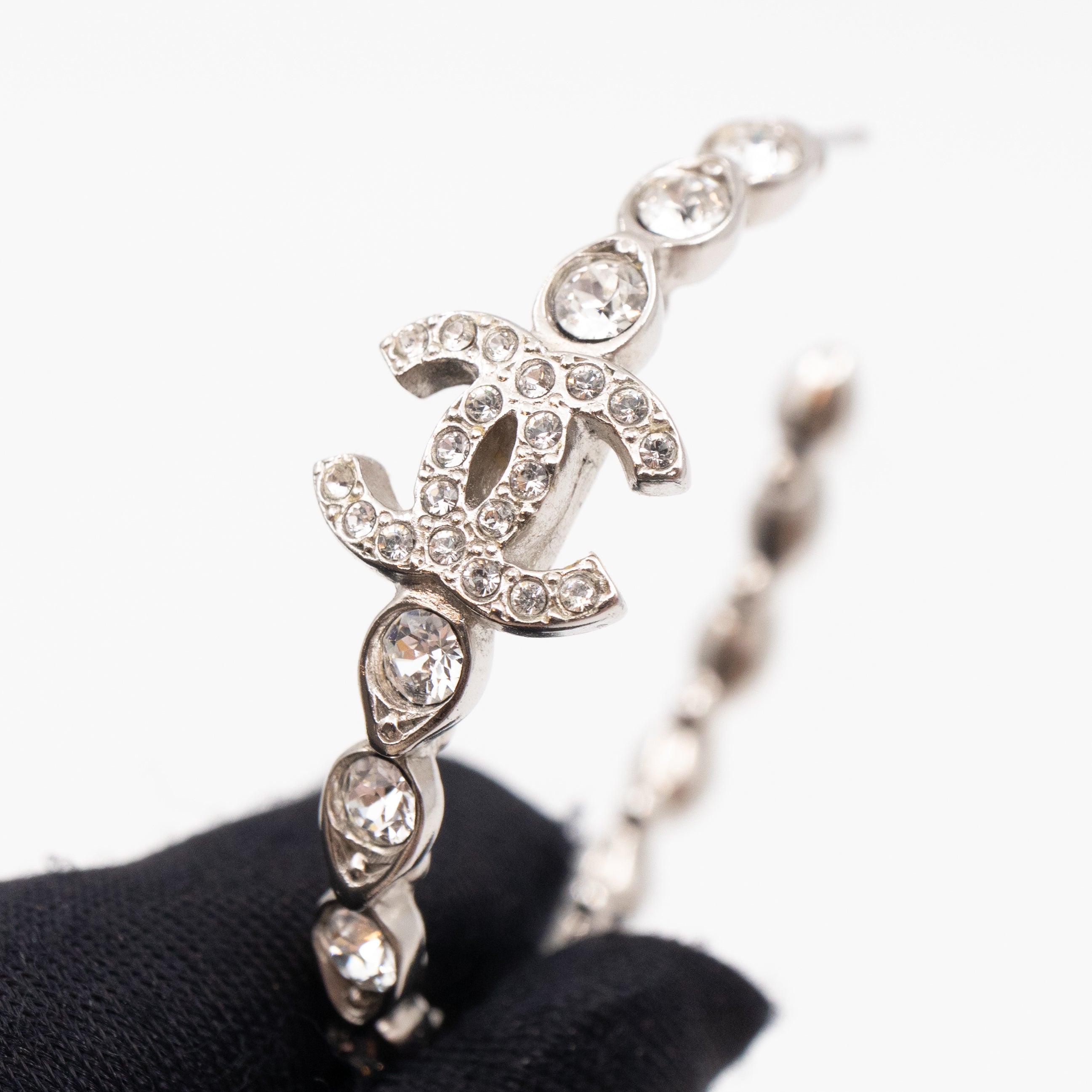 Silver & Crystal CC Logo Hoop Earrings