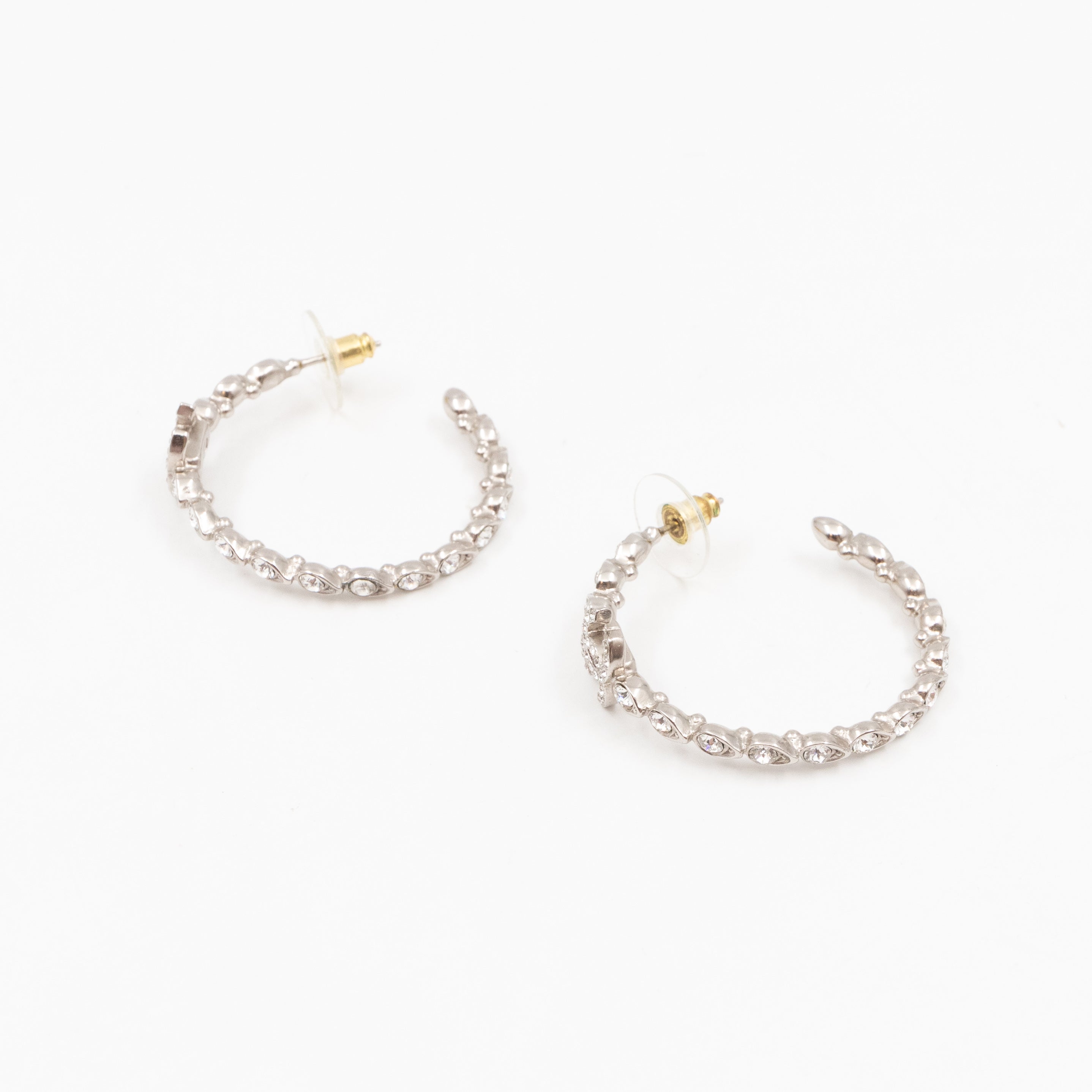 Silver & Crystal CC Logo Hoop Earrings