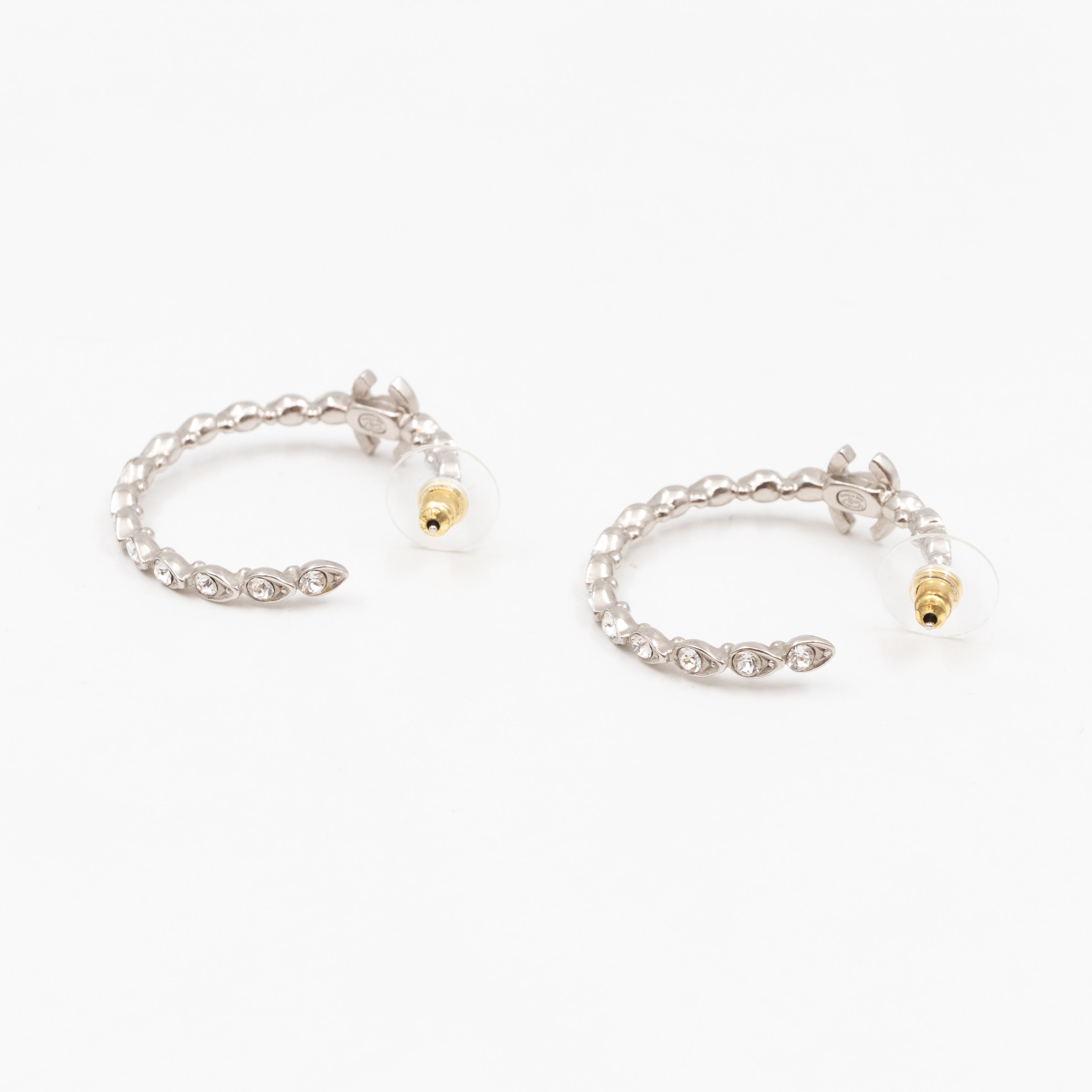 Silver & Crystal CC Logo Hoop Earrings