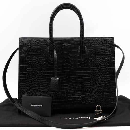 Sac de Jour Small Black Croc Embossed Leather