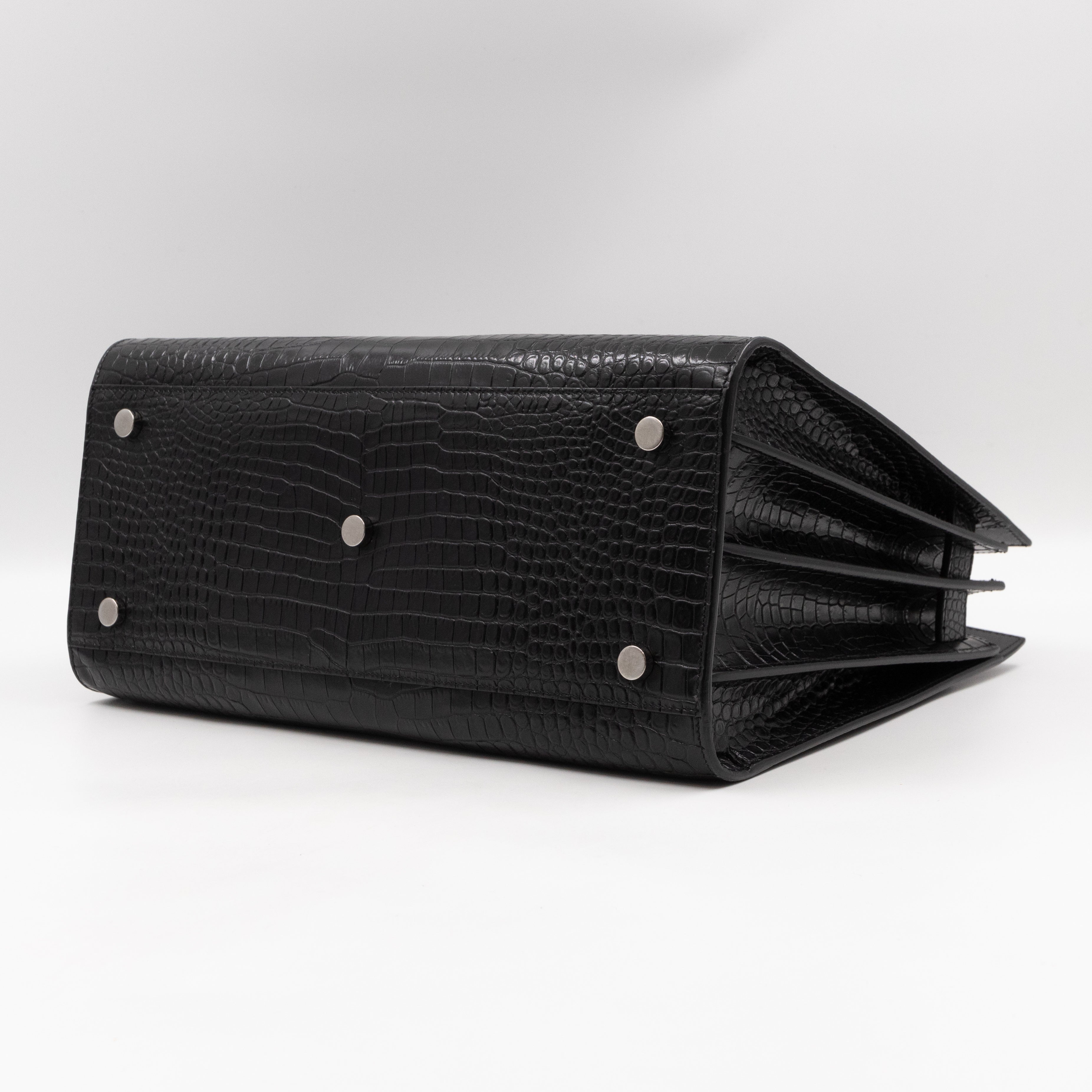 Sac de Jour Small Black Croc Embossed Leather