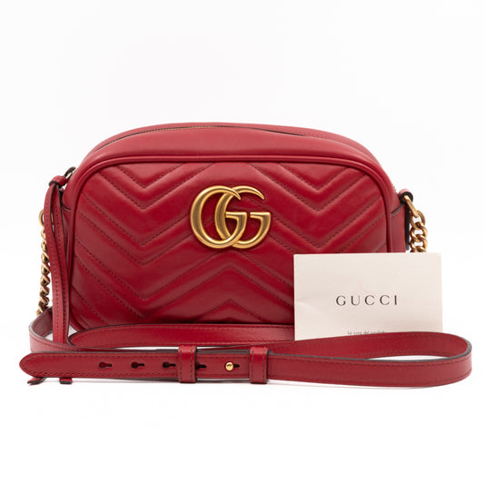 GG Marmont Small Matelasse Red Leather