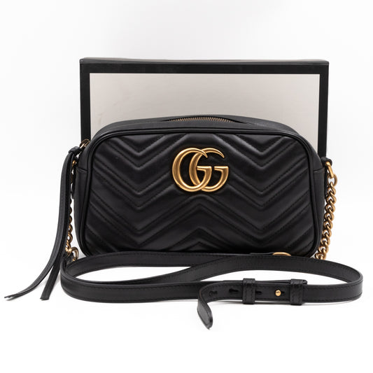 GG Marmont Small Matelasse Black Leather