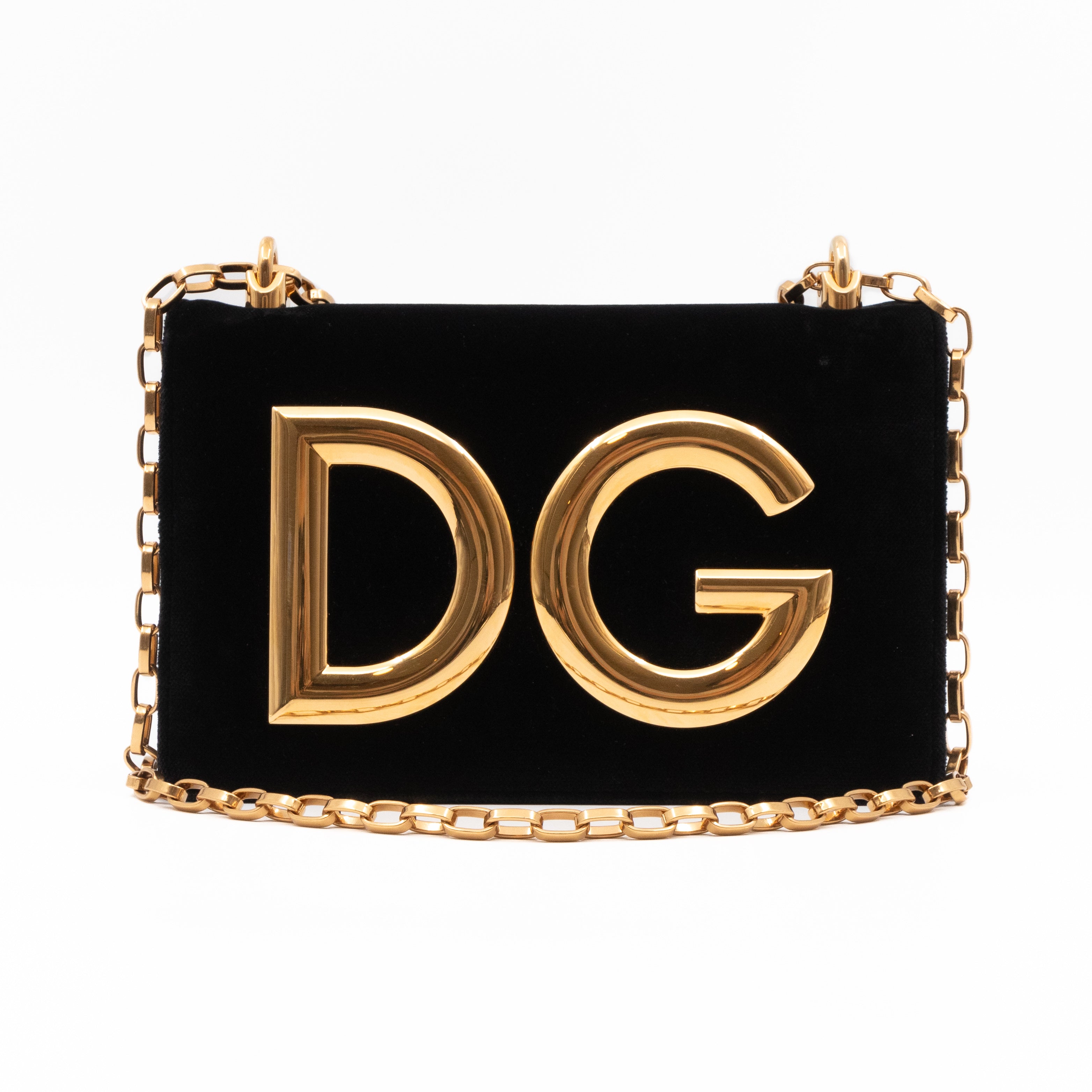 DG Shoulder Bag Lizard Embossed Calfskin Black Velvet