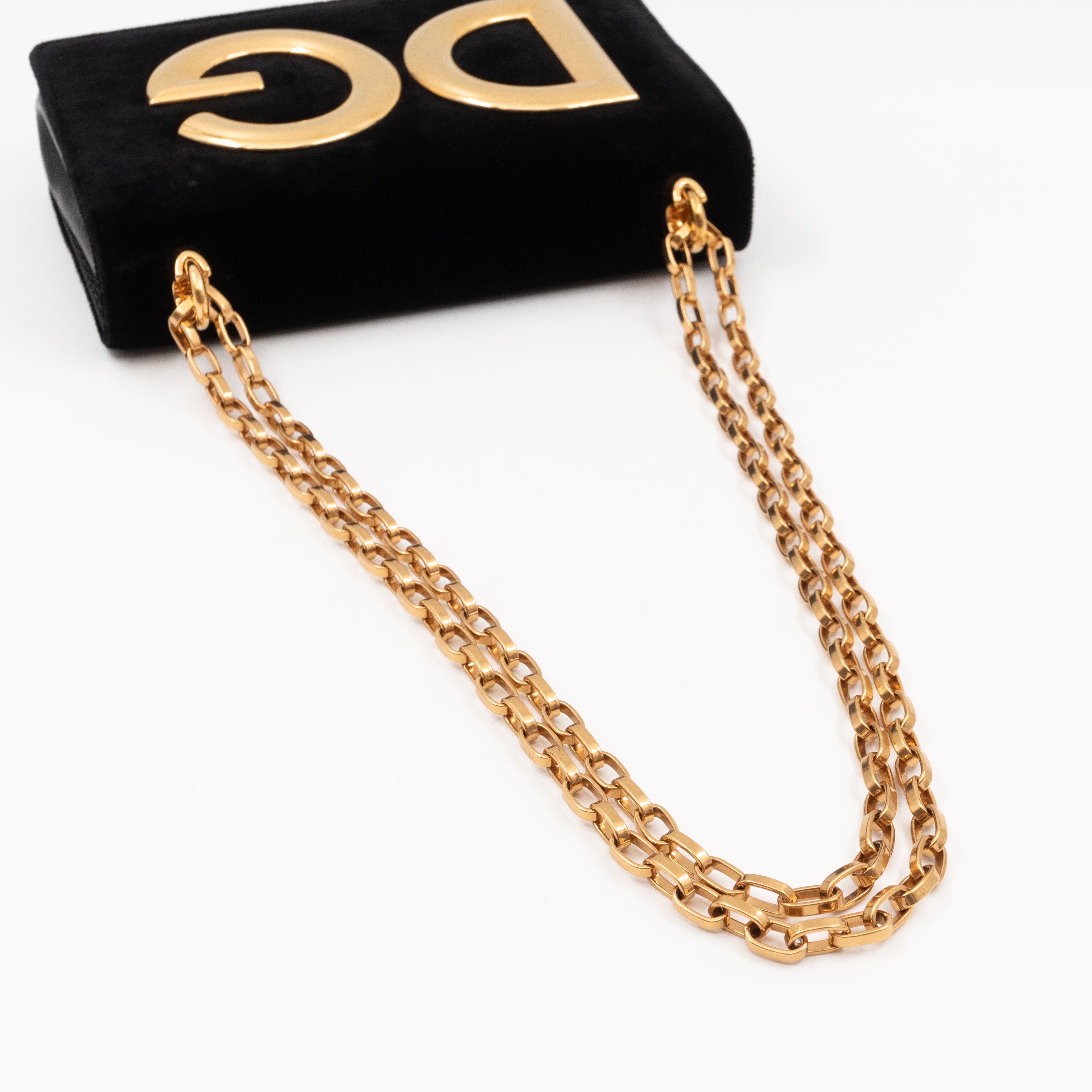 DG Shoulder Bag Lizard Embossed Calfskin Black Velvet