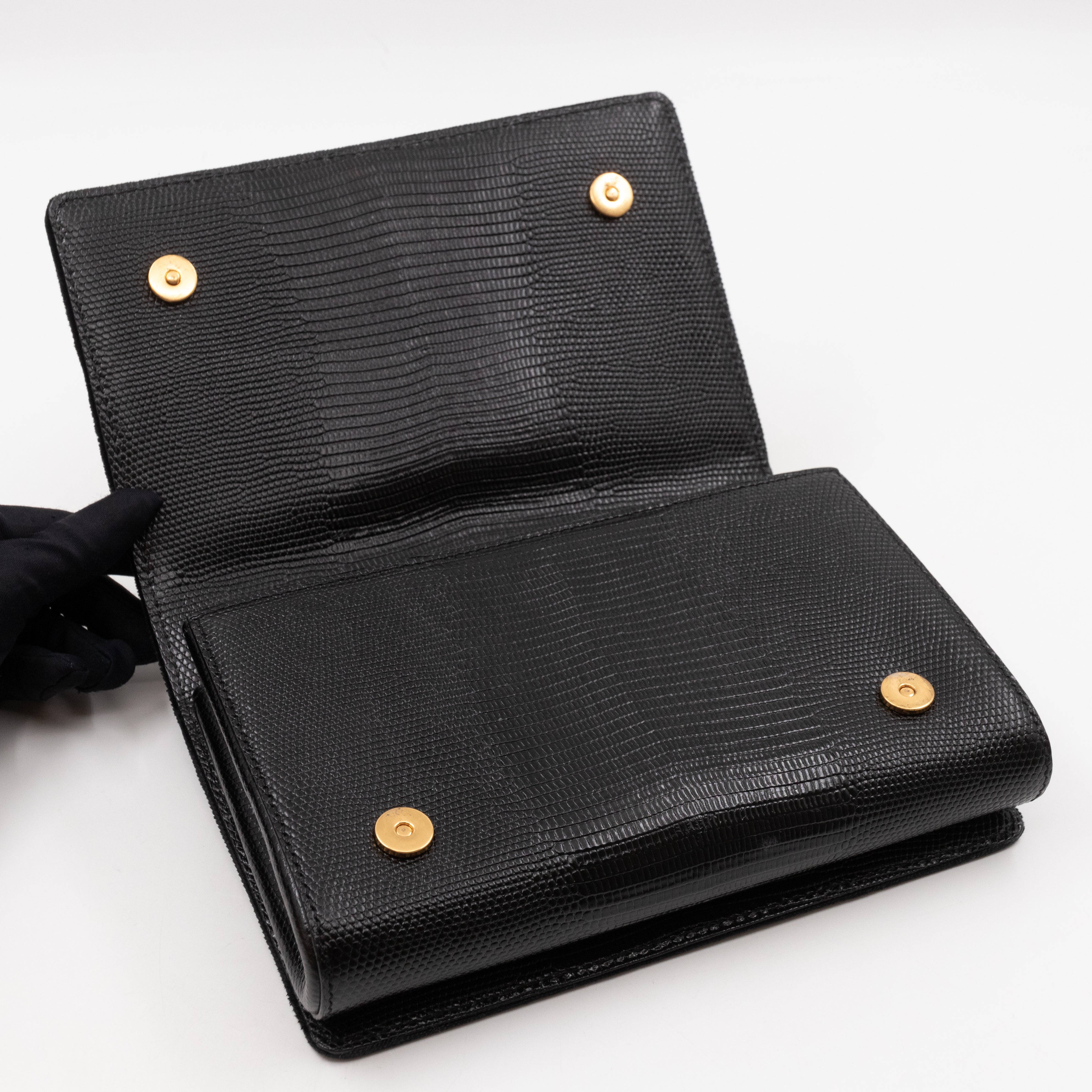 DG Shoulder Bag Lizard Embossed Calfskin Black Velvet