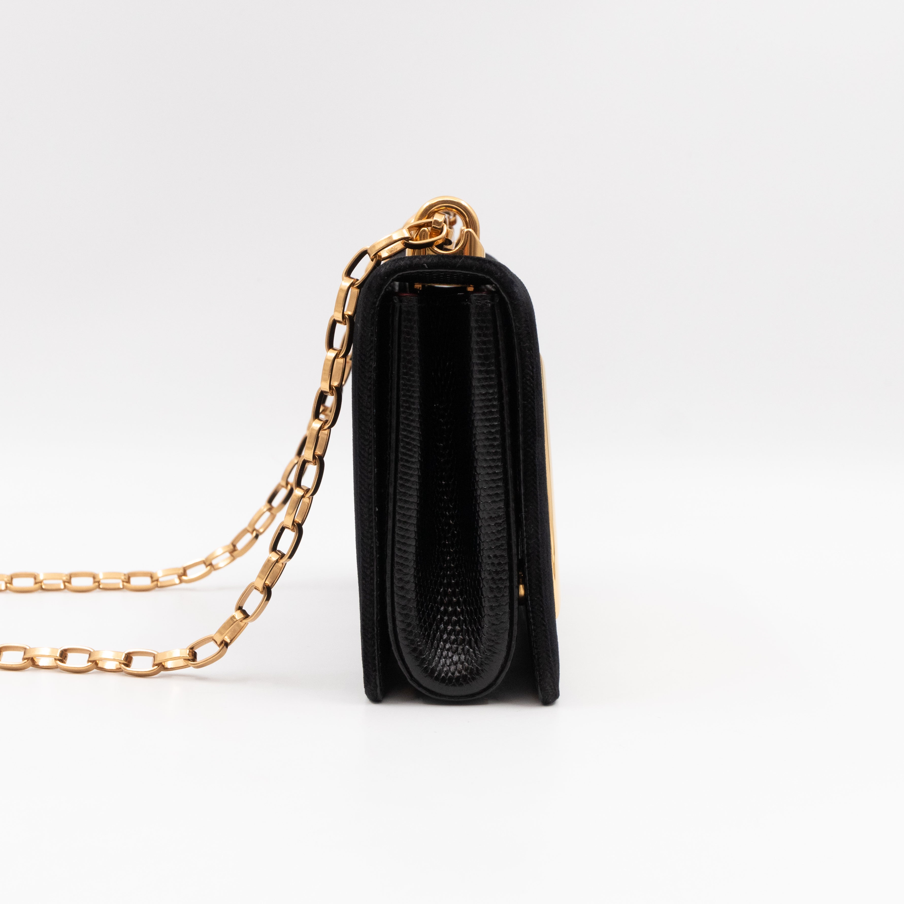 DG Shoulder Bag Lizard Embossed Calfskin Black Velvet