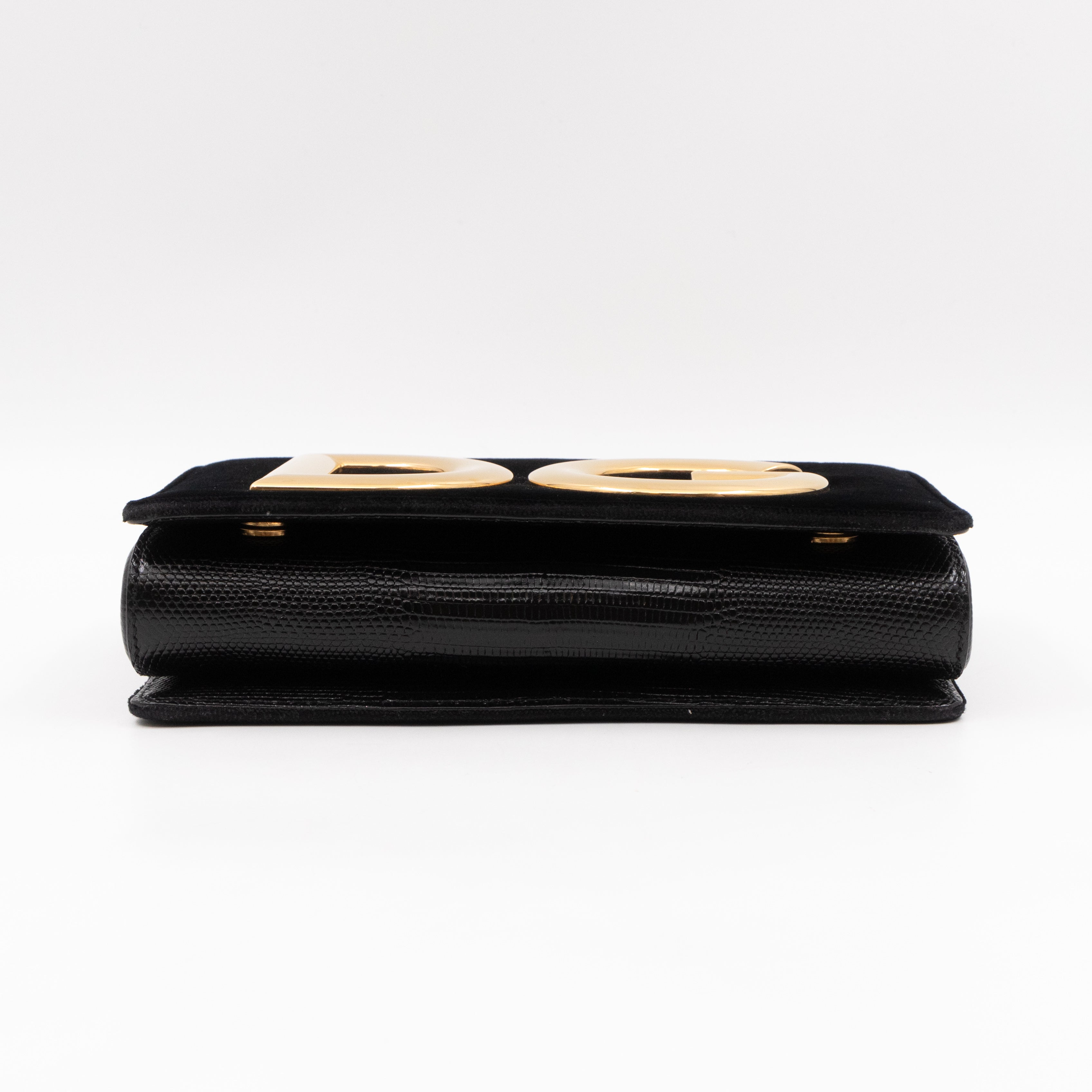 DG Shoulder Bag Lizard Embossed Calfskin Black Velvet
