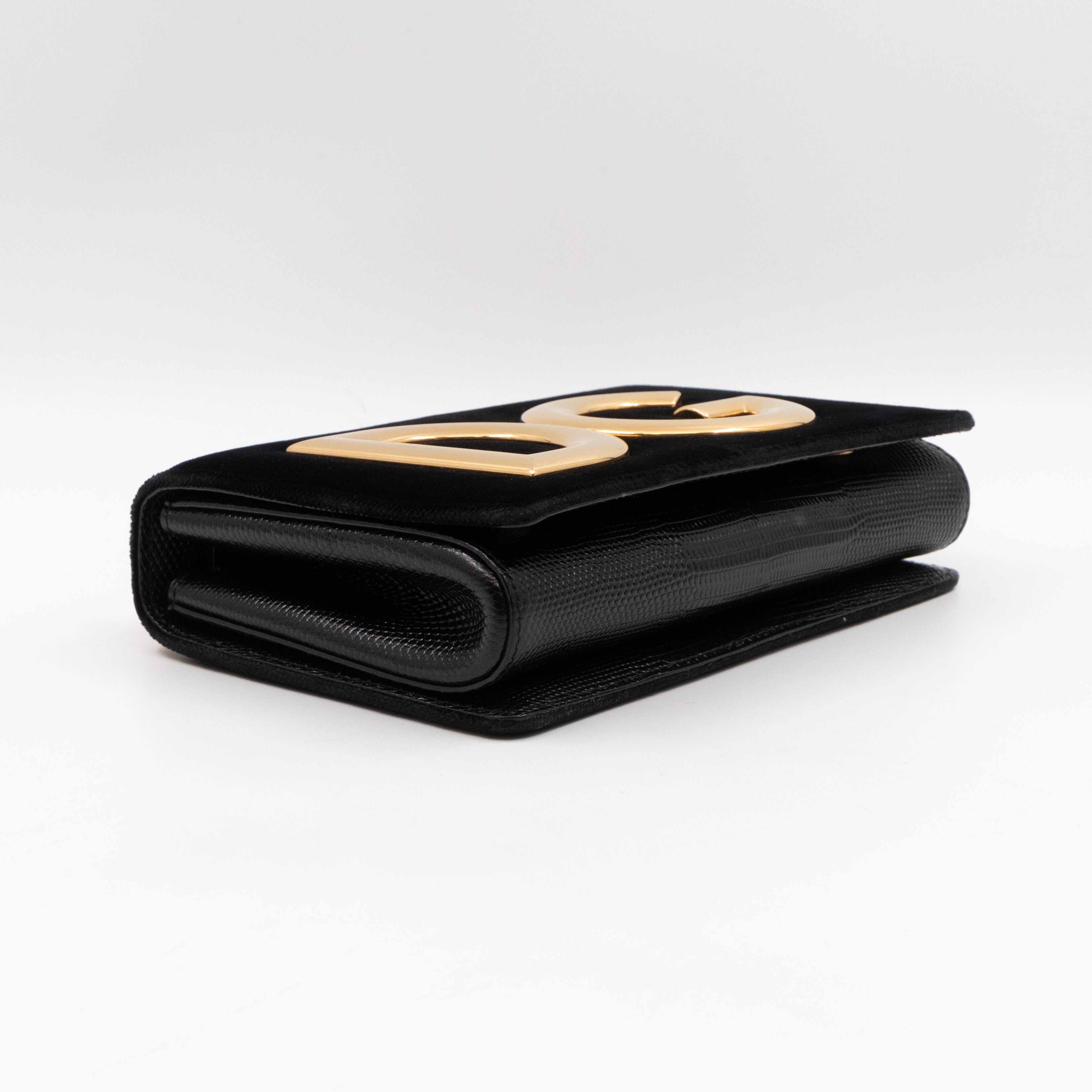 DG Shoulder Bag Lizard Embossed Calfskin Black Velvet