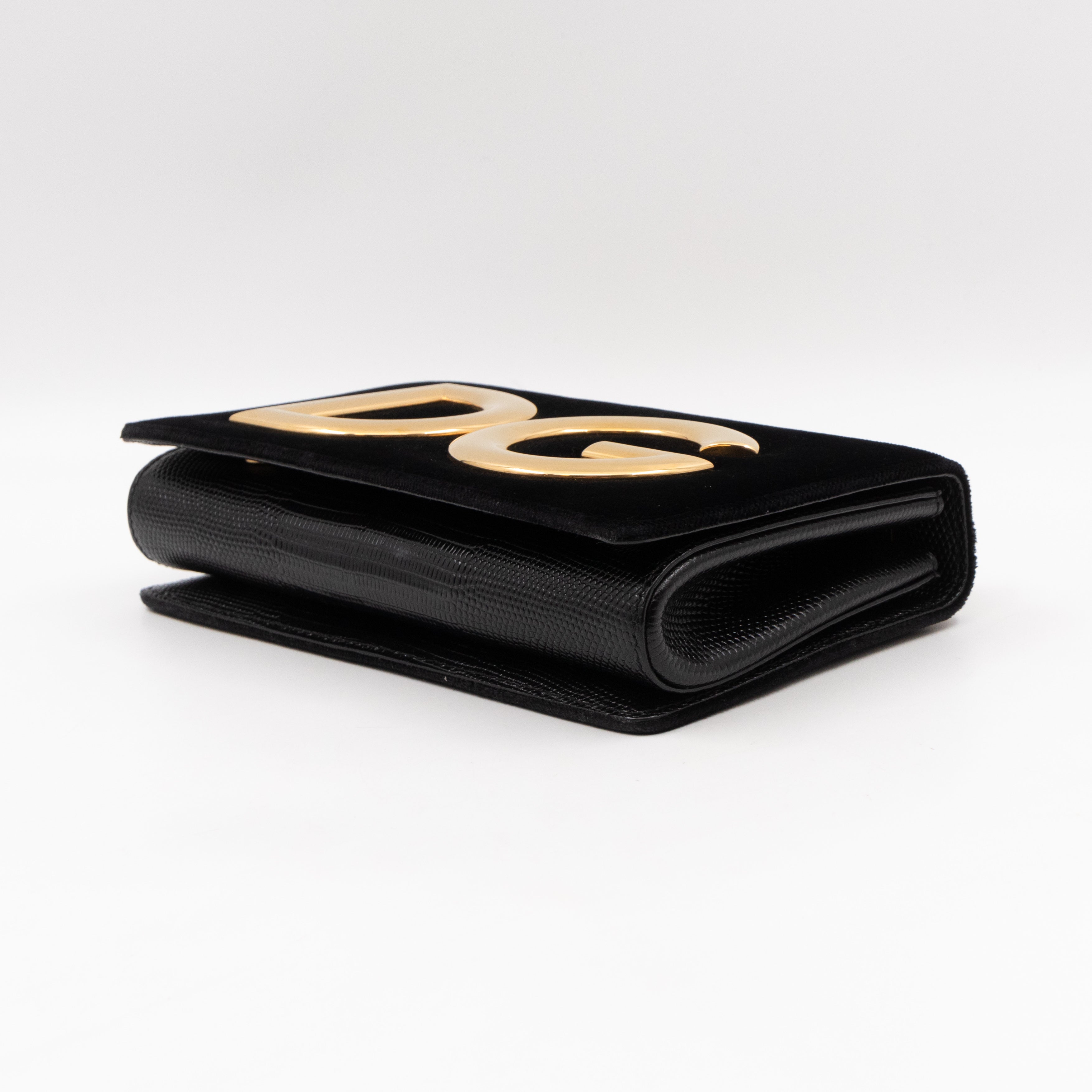 DG Shoulder Bag Lizard Embossed Calfskin Black Velvet