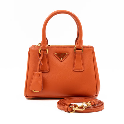 Galleria Micro Double Zip Orange Saffiano