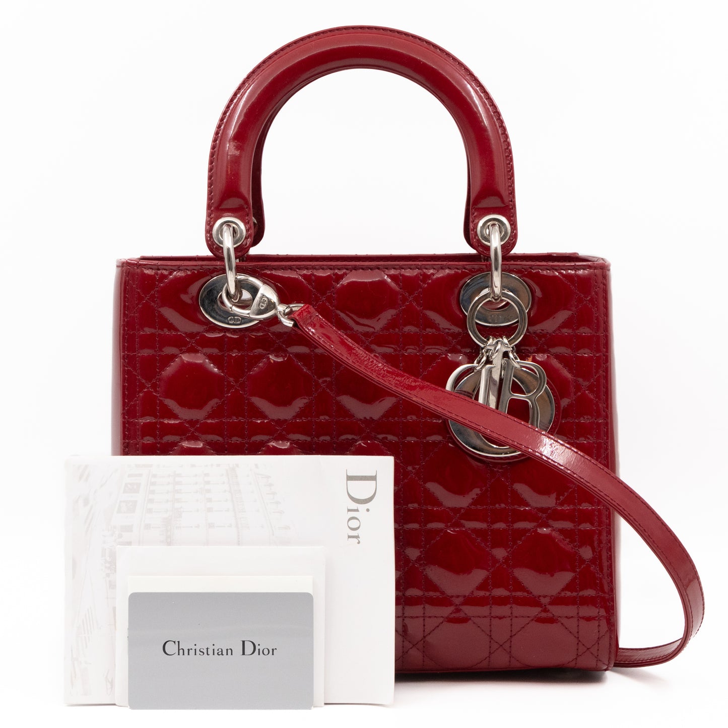 Lady Dior Medium Dark Red Patent Leather