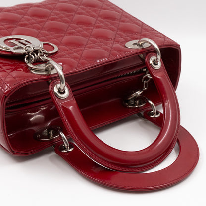 Lady Dior Medium Dark Red Patent Leather