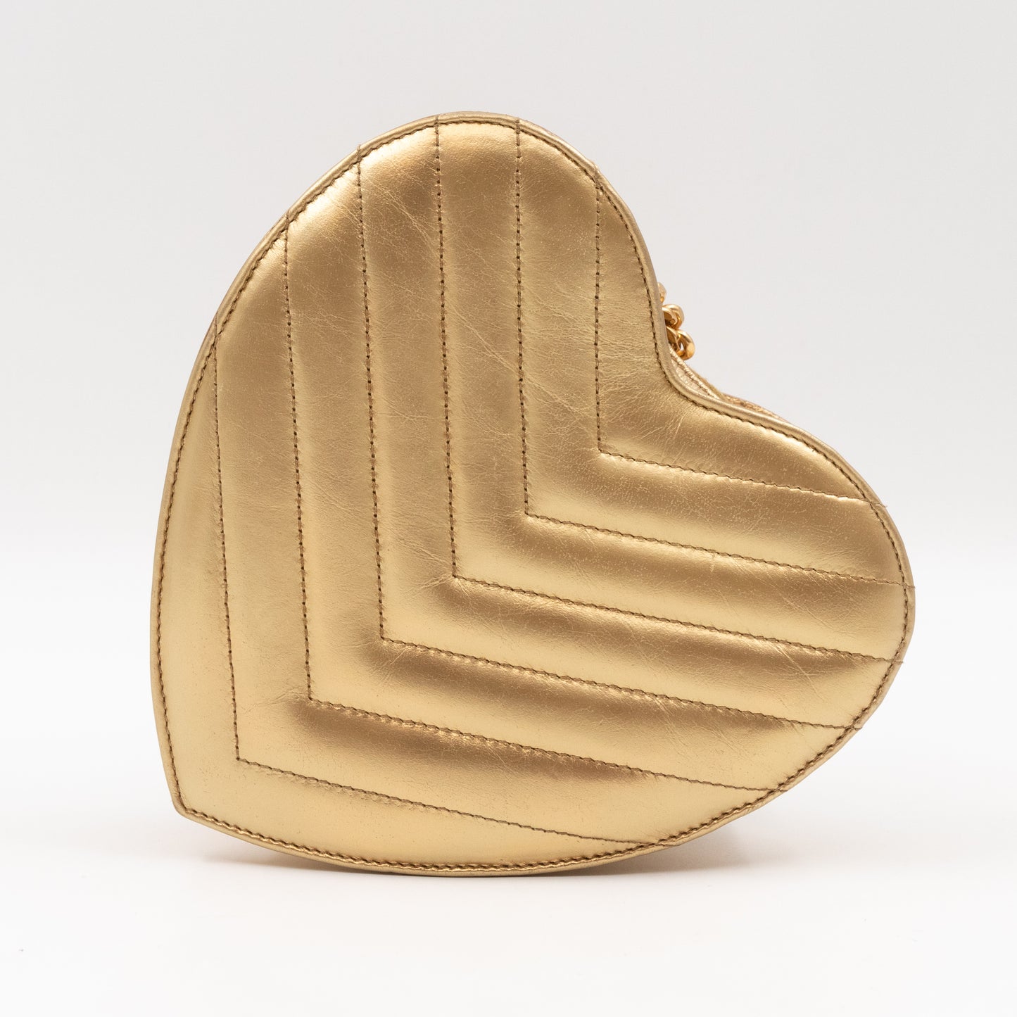 Love Heart Small Chain Bag Gold Metallic Leather