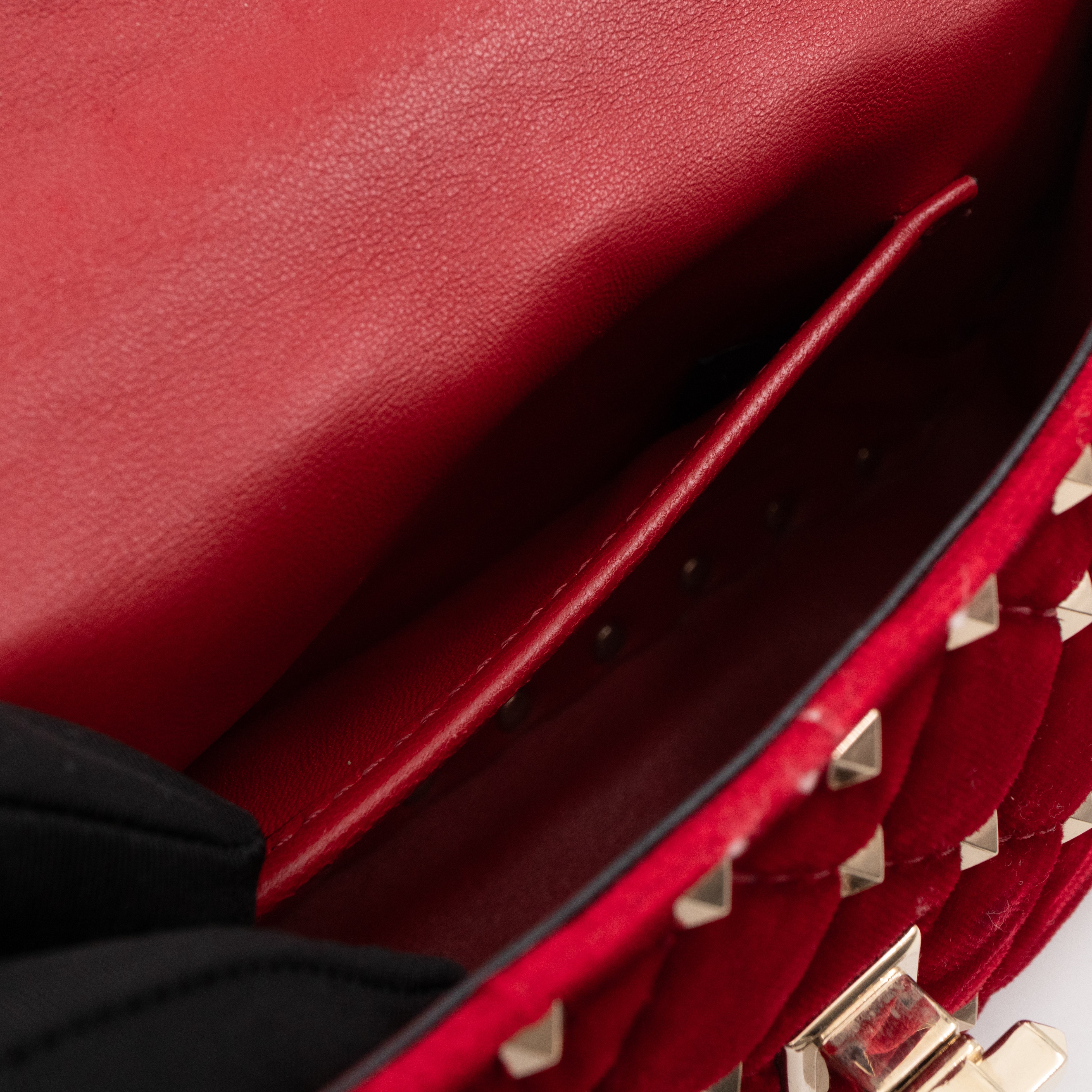 Rockstud Spike Small Bag Butterfly Embroidered Red Velvet