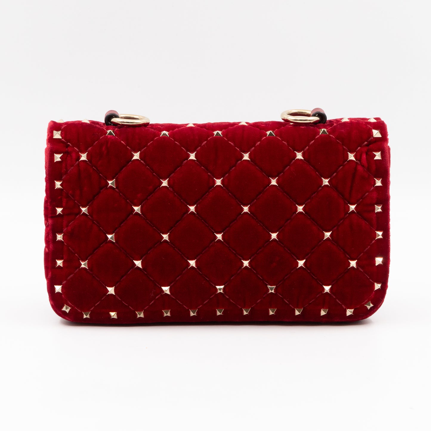 Rockstud Spike Small Bag Butterfly Embroidered Red Velvet